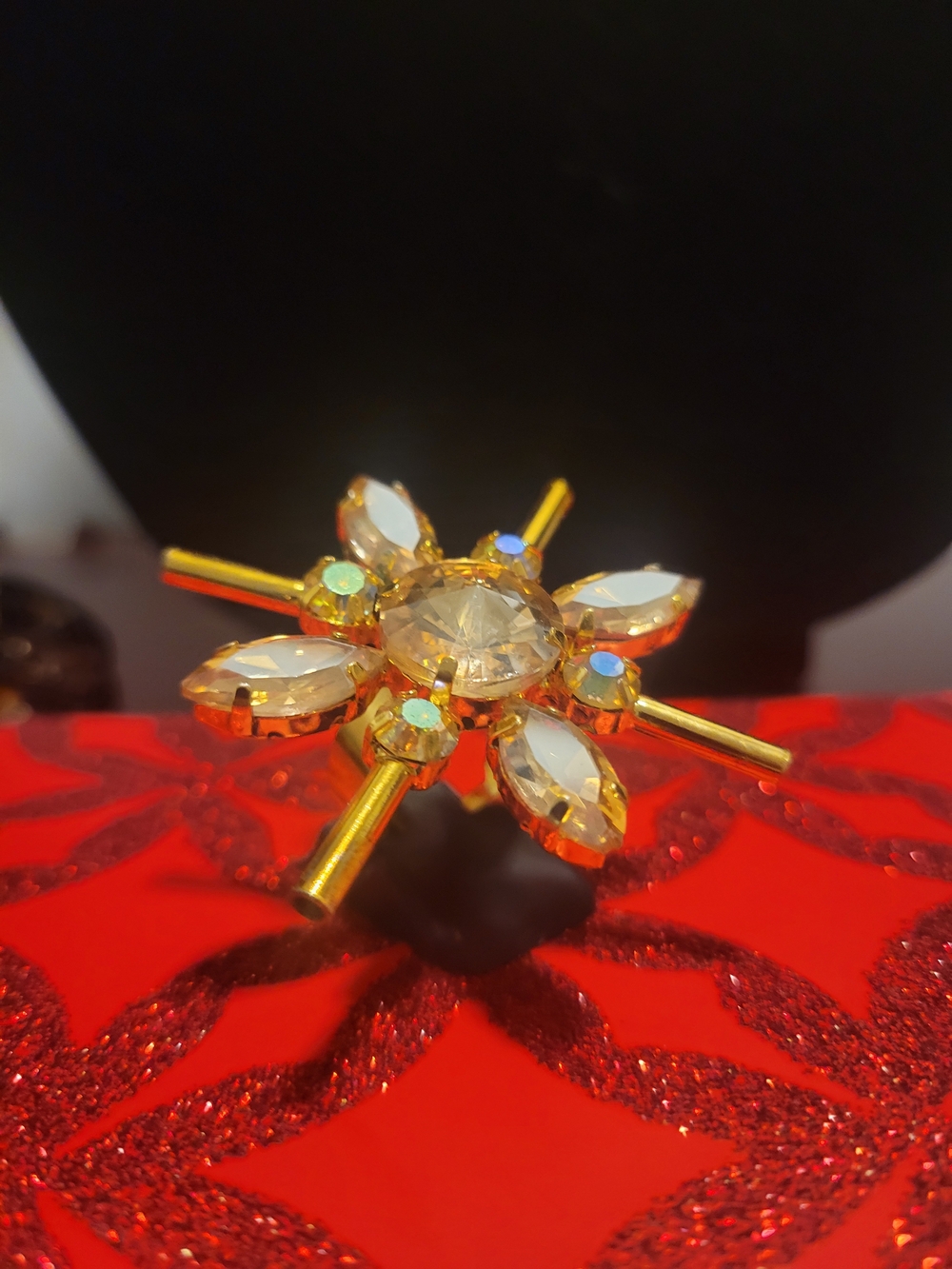 Gold-Tone Crystal Flower Ring in White and Iridescent